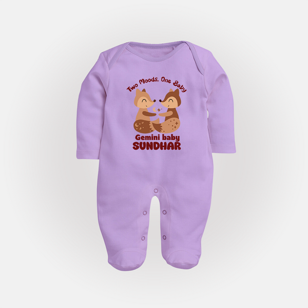 Two Moods, One Baby Gemini Sleepsuit / Full Sleeve Bodysuit | Custom Gemini Baby Sleepsuit / Full Sleeve Bodysuit for Your Little Dual Personality - LILAC - New Born (Chest 7.5")