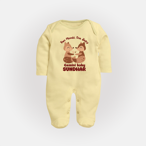 Two Moods, One Baby Gemini Sleepsuit / Full Sleeve Bodysuit | Custom Gemini Baby Sleepsuit / Full Sleeve Bodysuit for Your Little Dual Personality - PASTEL YELLOW - New Born (Chest 7.5")