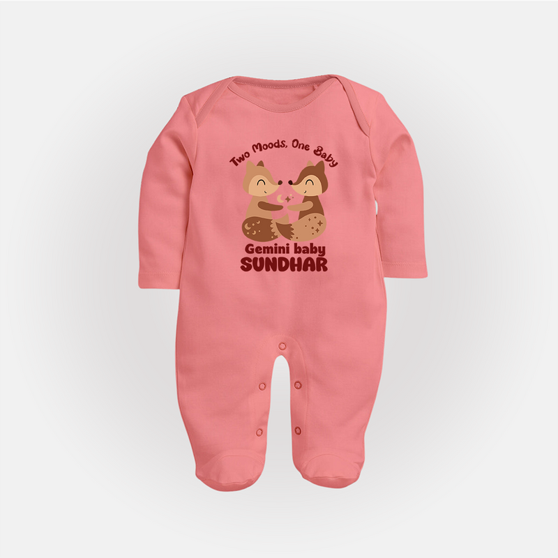 Two Moods, One Baby Gemini Sleepsuit / Full Sleeve Bodysuit | Custom Gemini Baby Sleepsuit / Full Sleeve Bodysuit for Your Little Dual Personality - PEACH - New Born (Chest 7.5")