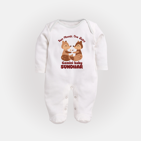 Two Moods, One Baby Gemini Sleepsuit / Full Sleeve Bodysuit | Custom Gemini Baby Sleepsuit / Full Sleeve Bodysuit for Your Little Dual Personality - WHITE - New Born (Chest 7.5")