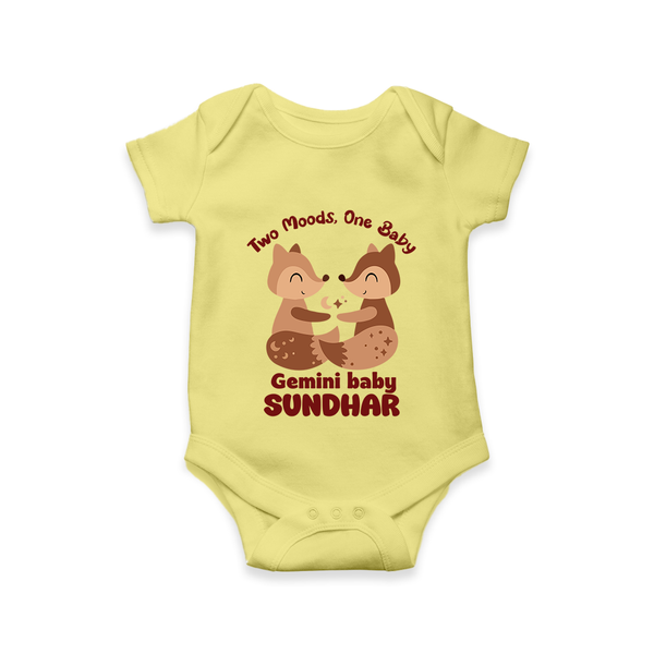 Two Moods, One Baby Gemini Romper / Onesie | Custom Gemini Baby Romper / Onesie for Your Little Dual Personality - PASTEL YELLOW - New Born (Chest 14")