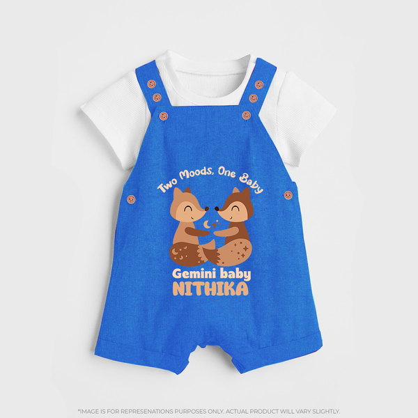 Two Moods, One Baby Gemini Dungaree Set | Custom Gemini Baby Dungaree Set for Your Little Dual Personality - COBALT BLUE - 0 - 5 Months Old (Chest 18")