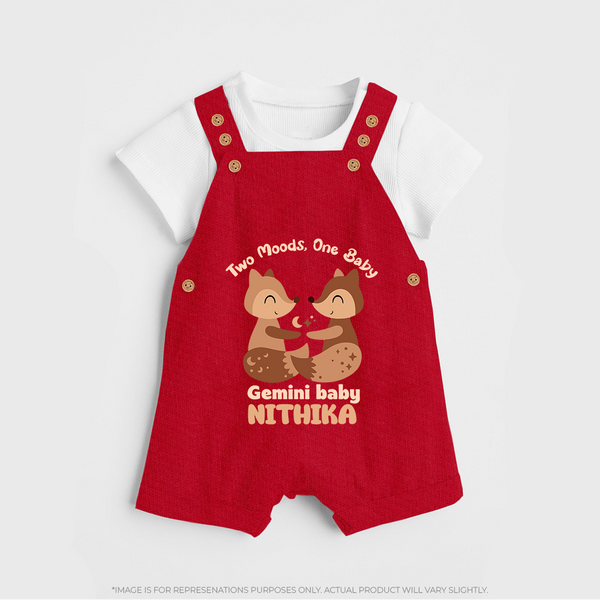 Two Moods, One Baby Gemini Dungaree Set | Custom Gemini Baby Dungaree Set for Your Little Dual Personality - RED - 0 - 5 Months Old (Chest 18")