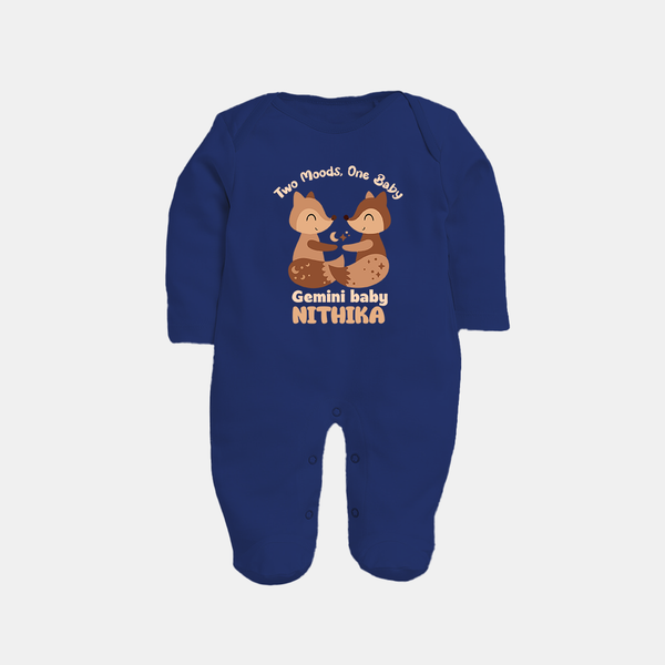 Two Moods, One Baby Gemini Sleepsuit / Full Sleeve Bodysuit | Custom Gemini Baby Sleepsuit / Full Sleeve Bodysuit for Your Little Dual Personality - NAVY BLUE - New Born (Chest 7.5")