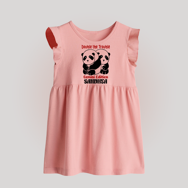 Double The Trouble Gemini Edition Baby Frock | Personalized Gemini Baby Frock for Your Little Trouble Maker - BABY PINK - 0 - 3 Months Old (Chest 17")