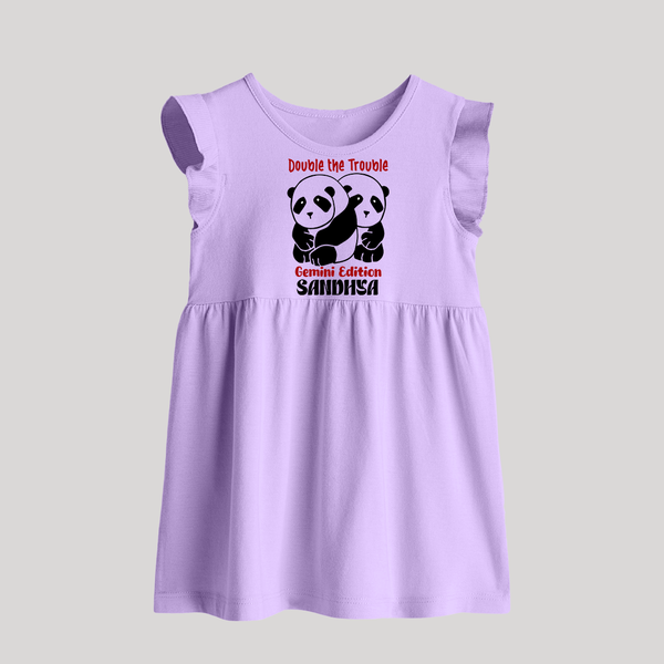Double The Trouble Gemini Edition Baby Frock | Personalized Gemini Baby Frock for Your Little Trouble Maker - LILAC - 0 - 3 Months Old (Chest 17")