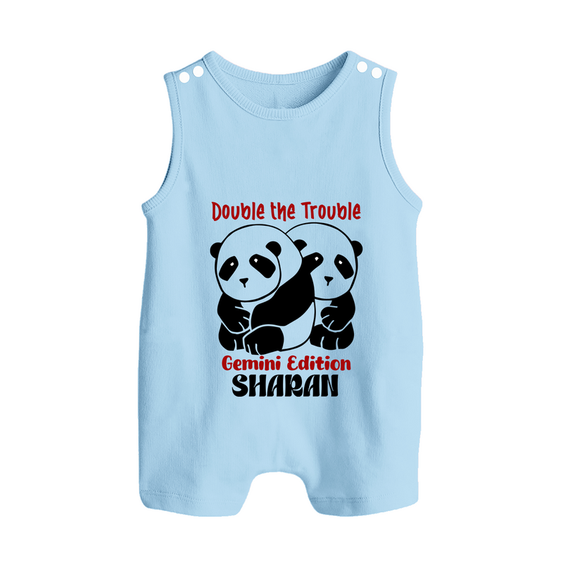 Double The Trouble Gemini Edition Romper Suit / Sleeveless Romper | Personalized Gemini Romper Suit / Sleeveless Romper for Your Little Trouble Maker - BABY BLUE - 0 - 5 Months Old (Chest 18")