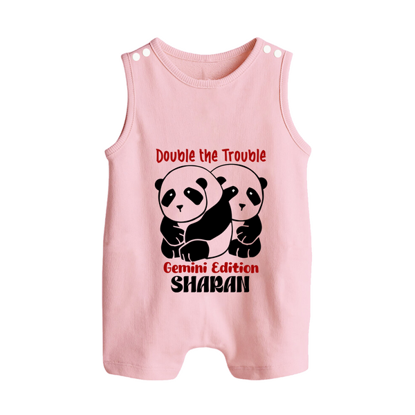 Double The Trouble Gemini Edition Romper Suit / Sleeveless Romper | Personalized Gemini Romper Suit / Sleeveless Romper for Your Little Trouble Maker - BABY PINK - 0 - 5 Months Old (Chest 18")