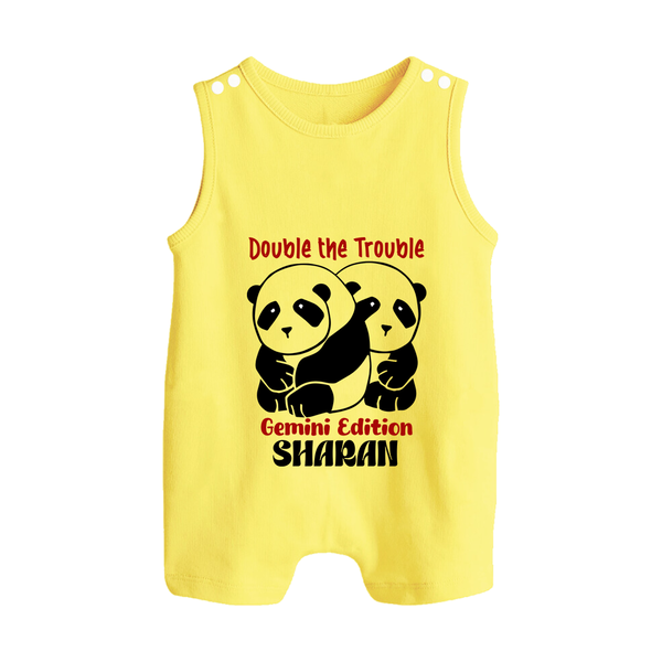 Double The Trouble Gemini Edition Romper Suit / Sleeveless Romper | Personalized Gemini Romper Suit / Sleeveless Romper for Your Little Trouble Maker - PASTEL YELLOW - 0 - 5 Months Old (Chest 18")
