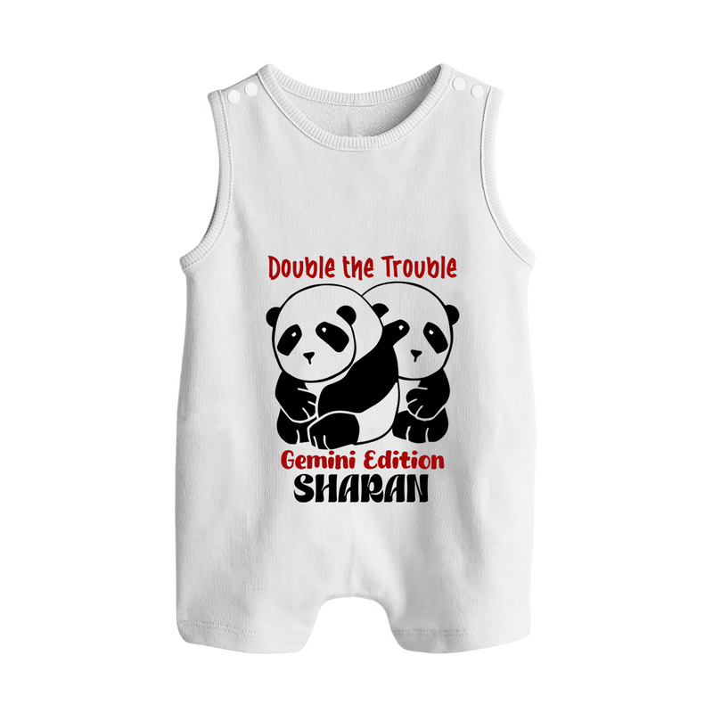 Double The Trouble Gemini Edition Romper Suit / Sleeveless Romper | Personalized Gemini Romper Suit / Sleeveless Romper for Your Little Trouble Maker - WHITE - 0 - 5 Months Old (Chest 18")