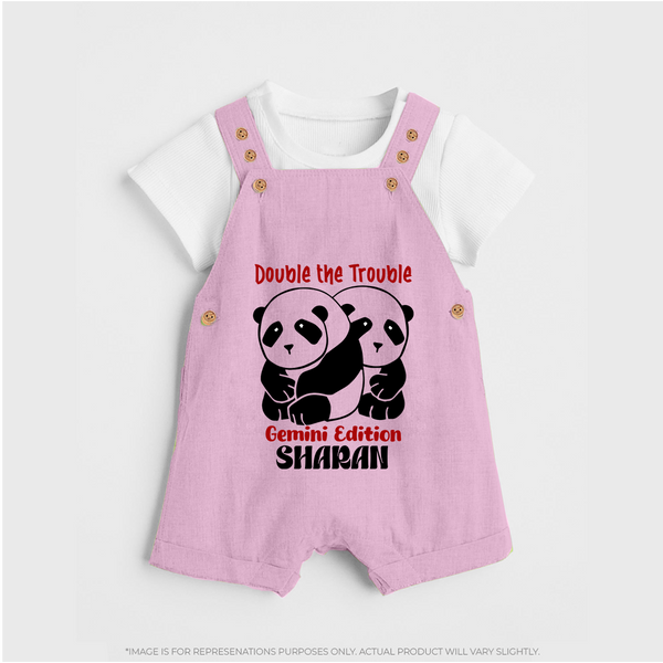 Double The Trouble Gemini Edition Dungaree Set | Personalized Gemini Dungaree Set for Your Little Trouble Maker - BABY PINK - 0 - 5 Months Old (Chest 18")