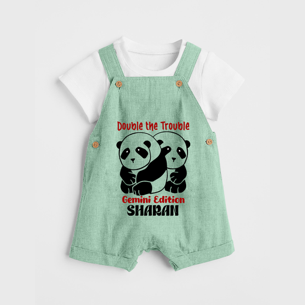 Double The Trouble Gemini Edition Dungaree Set | Personalized Gemini Dungaree Set for Your Little Trouble Maker - MINT GREEN - 0 - 5 Months Old (Chest 18")