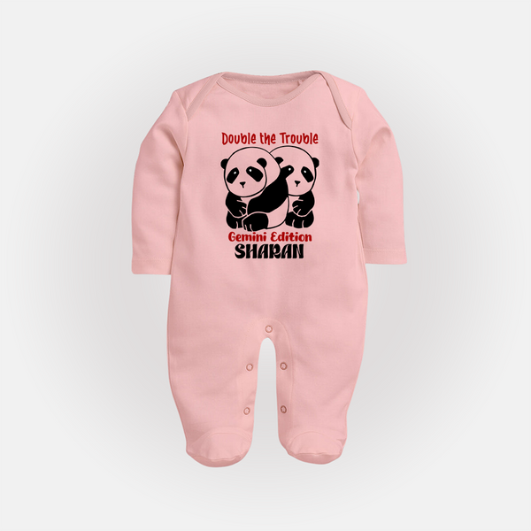 Double The Trouble Gemini Edition Sleepsuit / Full Sleeve Bodysuit | Personalized Gemini Sleepsuit / Full Sleeve Bodysuit for Your Little Trouble Maker - BABY PINK - New Born (Chest 7.5")