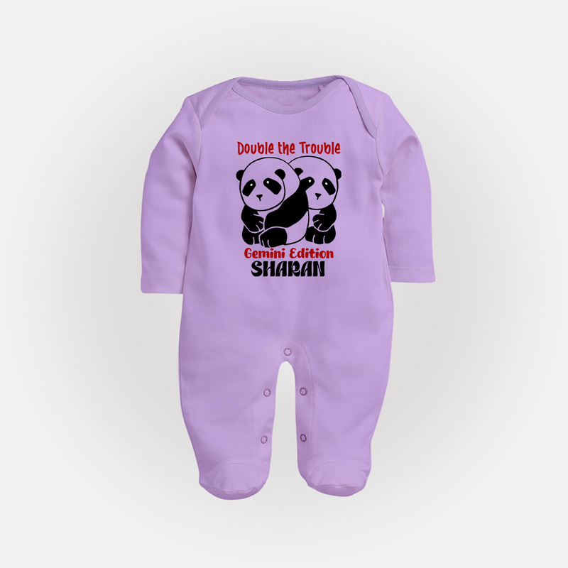 Double The Trouble Gemini Edition Sleepsuit / Full Sleeve Bodysuit | Personalized Gemini Sleepsuit / Full Sleeve Bodysuit for Your Little Trouble Maker - LILAC - New Born (Chest 7.5")