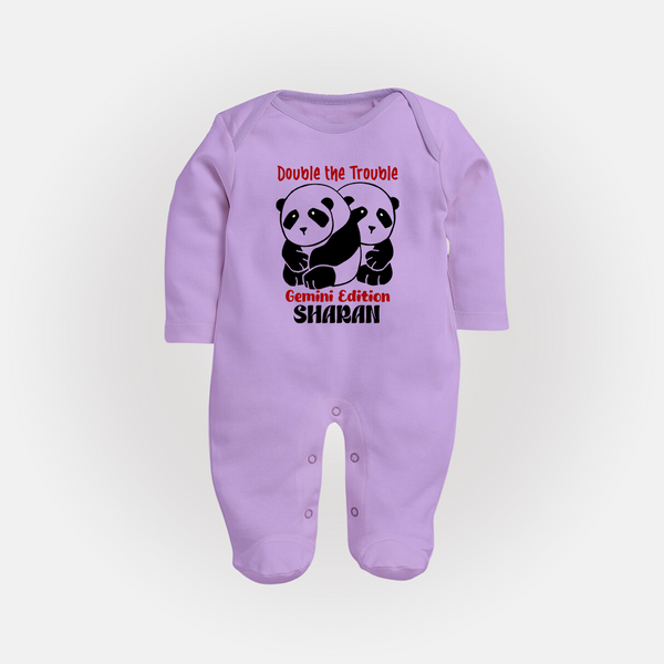 Double The Trouble Gemini Edition Sleepsuit / Full Sleeve Bodysuit | Personalized Gemini Sleepsuit / Full Sleeve Bodysuit for Your Little Trouble Maker - LILAC - New Born (Chest 7.5")