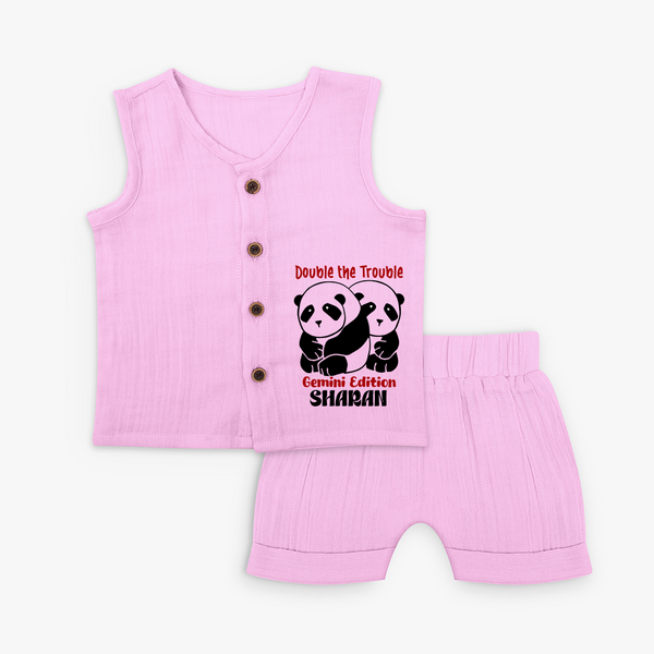 Double The Trouble Gemini Edition Jabla Set | Personalized Gemini Jabla Set for Your Little Trouble Maker - BABY PINK - 0 - 3 Months Old (Chest 9.8")