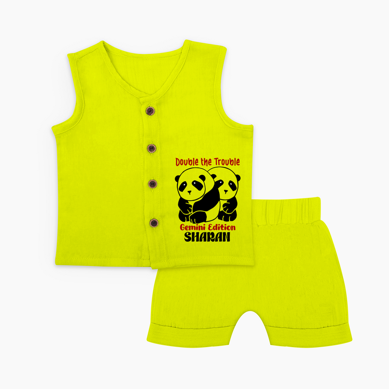 Double The Trouble Gemini Edition Jabla Set | Personalized Gemini Jabla Set for Your Little Trouble Maker - LIME GREEN - 0 - 3 Months Old (Chest 9.8")