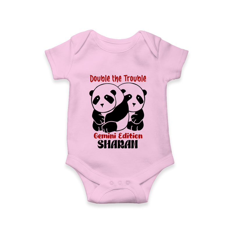 Double The Trouble Gemini Edition Romper / Onesie | Personalized Gemini Romper / Onesie for Your Little Trouble Maker - BABY PINK - New Born (Chest 14")