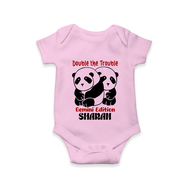 Double The Trouble Gemini Edition Romper / Onesie | Personalized Gemini Romper / Onesie for Your Little Trouble Maker - BABY PINK - New Born (Chest 14")