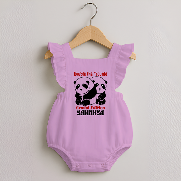 Double The Trouble Gemini Edition Romper Frock | Personalized Gemini Romper Frock for Your Little Trouble Maker - BABY PINK - 0 - 3 Months Old (Chest 19")