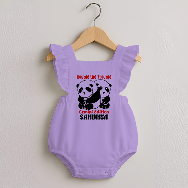 Double The Trouble Gemini Edition Romper Frock | Personalized Gemini Romper Frock for Your Little Trouble Maker - LILAC - 0 - 3 Months Old (Chest 19")