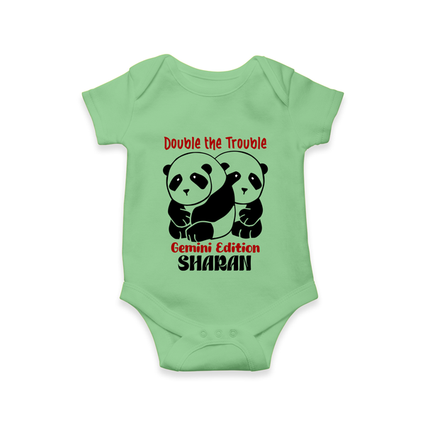 Double The Trouble Gemini Edition Romper / Onesie | Personalized Gemini Romper / Onesie for Your Little Trouble Maker - GREEN - New Born (Chest 14")