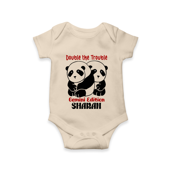 Double The Trouble Gemini Edition Romper / Onesie | Personalized Gemini Romper / Onesie for Your Little Trouble Maker - IVORY - New Born (Chest 14")