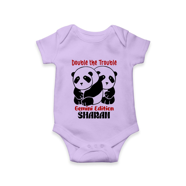 Double The Trouble Gemini Edition Romper / Onesie | Personalized Gemini Romper / Onesie for Your Little Trouble Maker - LILAC - New Born (Chest 14")