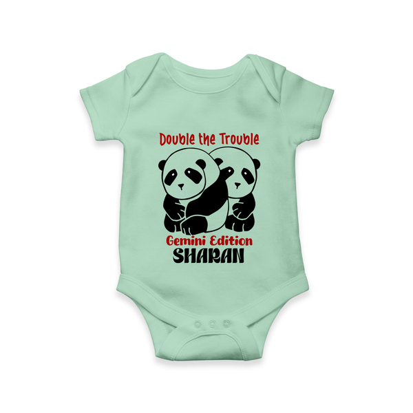 Double The Trouble Gemini Edition Romper / Onesie | Personalized Gemini Romper / Onesie for Your Little Trouble Maker - MINT GREEN - New Born (Chest 14")