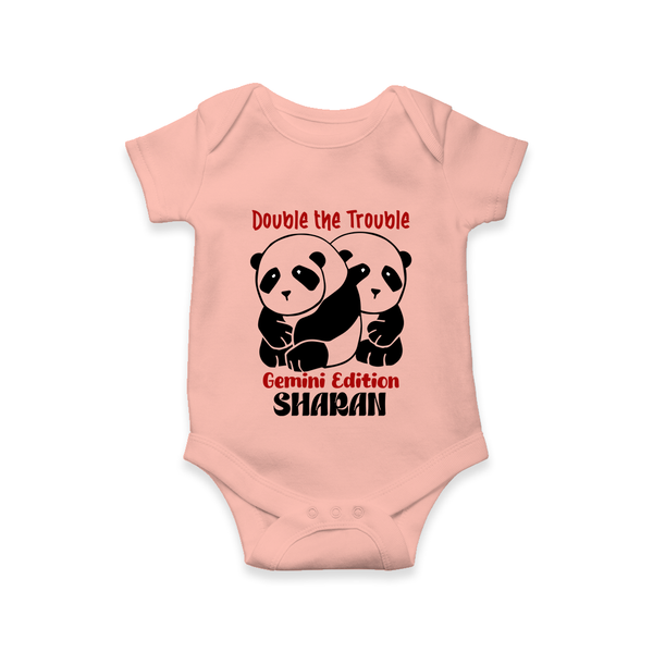 Double The Trouble Gemini Edition Romper / Onesie | Personalized Gemini Romper / Onesie for Your Little Trouble Maker - PEACH - New Born (Chest 14")