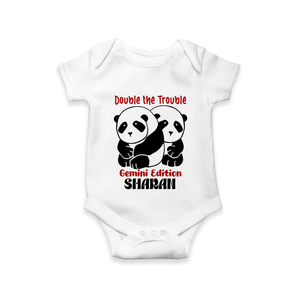 Double The Trouble Gemini Edition Romper / Onesie | Personalized Gemini Romper / Onesie for Your Little Trouble Maker - WHITE - New Born (Chest 14")