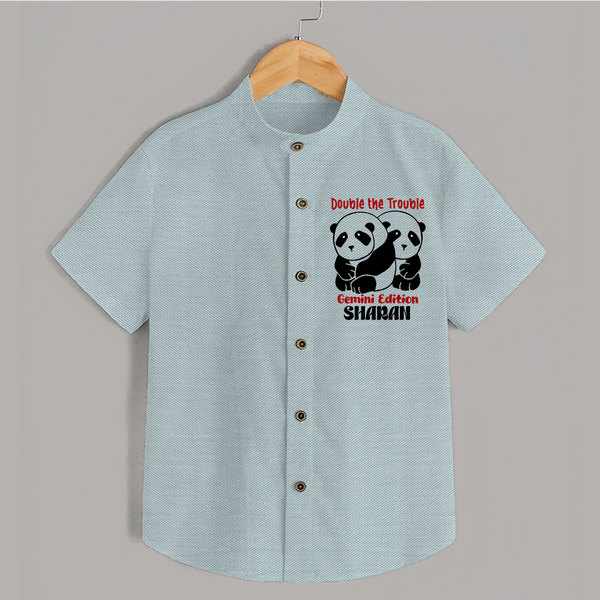 Double The Trouble Gemini Edition Shirt | Personalized Gemini Shirt for Your Little Trouble Maker - ARCTIC BLUE - 0 - 6 Months Old (Chest 23")