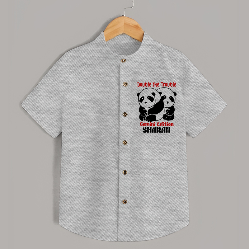Double The Trouble Gemini Edition Shirt | Personalized Gemini Shirt for Your Little Trouble Maker - GREY - 0 - 6 Months Old (Chest 23")