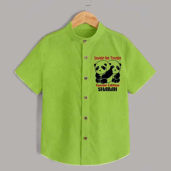 Double The Trouble Gemini Edition Shirt | Personalized Gemini Shirt for Your Little Trouble Maker - LIME GREEN - 0 - 6 Months Old (Chest 23")