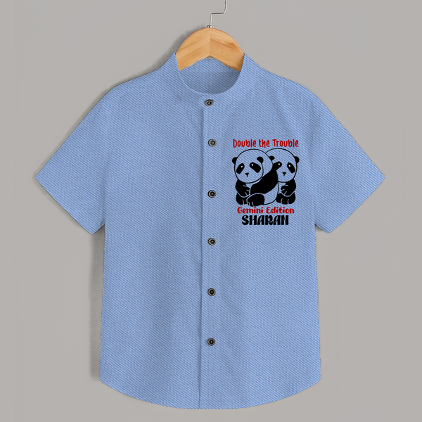 Double The Trouble Gemini Edition Shirt | Personalized Gemini Shirt for Your Little Trouble Maker - SKY BLUE - 0 - 6 Months Old (Chest 23")