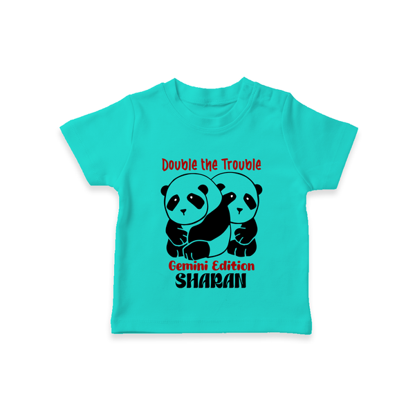 Double The Trouble Gemini Edition T-Shirt | Personalized Gemini T-Shirt for Your Little Trouble Maker - TEAL - 0-5 Months Old (Chest 17")