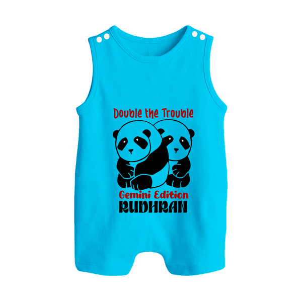 Double The Trouble Gemini Edition Romper Suit / Sleeveless Romper | Personalized Gemini Romper Suit / Sleeveless Romper for Your Little Trouble Maker - SKY BLUE - 0 - 5 Months Old (Chest 18")