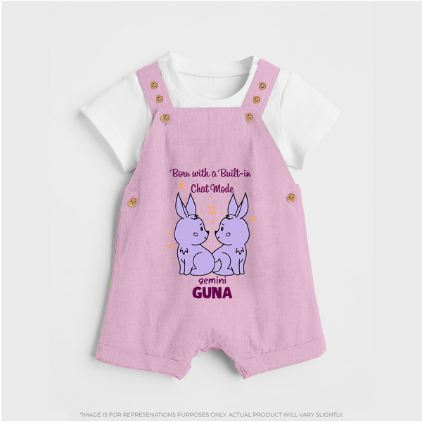 Born With A Built-In Chat Mode Gemini Dungaree Set | Custom Gemini Dungaree Set for Your Little Talker - BABY PINK - 0 - 5 Months Old (Chest 18")