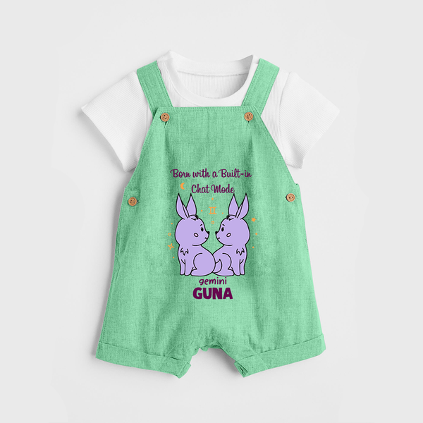 Born With A Built-In Chat Mode Gemini Dungaree Set | Custom Gemini Dungaree Set for Your Little Talker - GREEN - 0 - 5 Months Old (Chest 18")