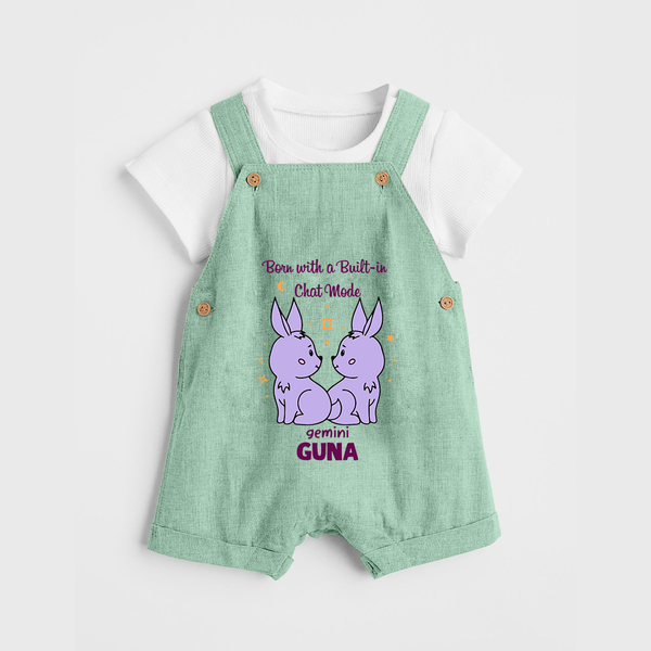Born With A Built-In Chat Mode Gemini Dungaree Set | Custom Gemini Dungaree Set for Your Little Talker - MINT GREEN - 0 - 5 Months Old (Chest 18")