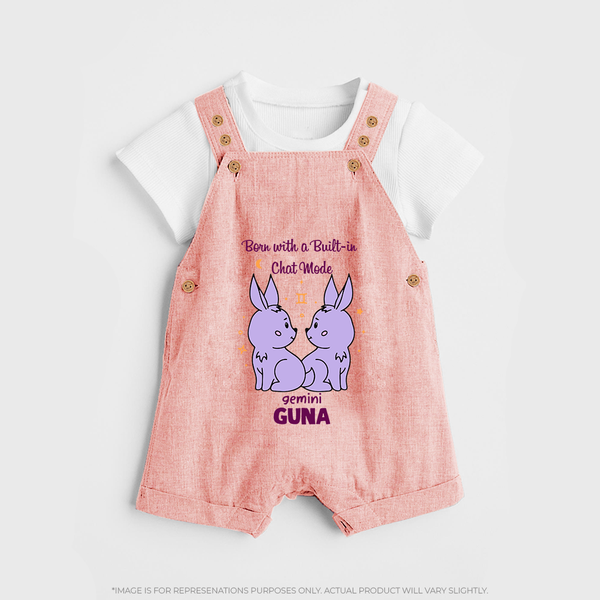 Born With A Built-In Chat Mode Gemini Dungaree Set | Custom Gemini Dungaree Set for Your Little Talker - PEACH - 0 - 5 Months Old (Chest 18")