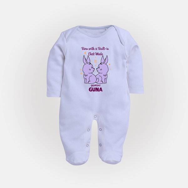Born With A Built-In Chat Mode Gemini Sleepsuit / Full Sleeve Bodysuit | Custom Gemini Sleepsuit / Full Sleeve Bodysuit for Your Little Talker - BABY BLUE - New Born (Chest 7.5")