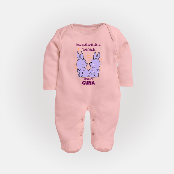 Born With A Built-In Chat Mode Gemini Sleepsuit / Full Sleeve Bodysuit | Custom Gemini Sleepsuit / Full Sleeve Bodysuit for Your Little Talker - BABY PINK - New Born (Chest 7.5")