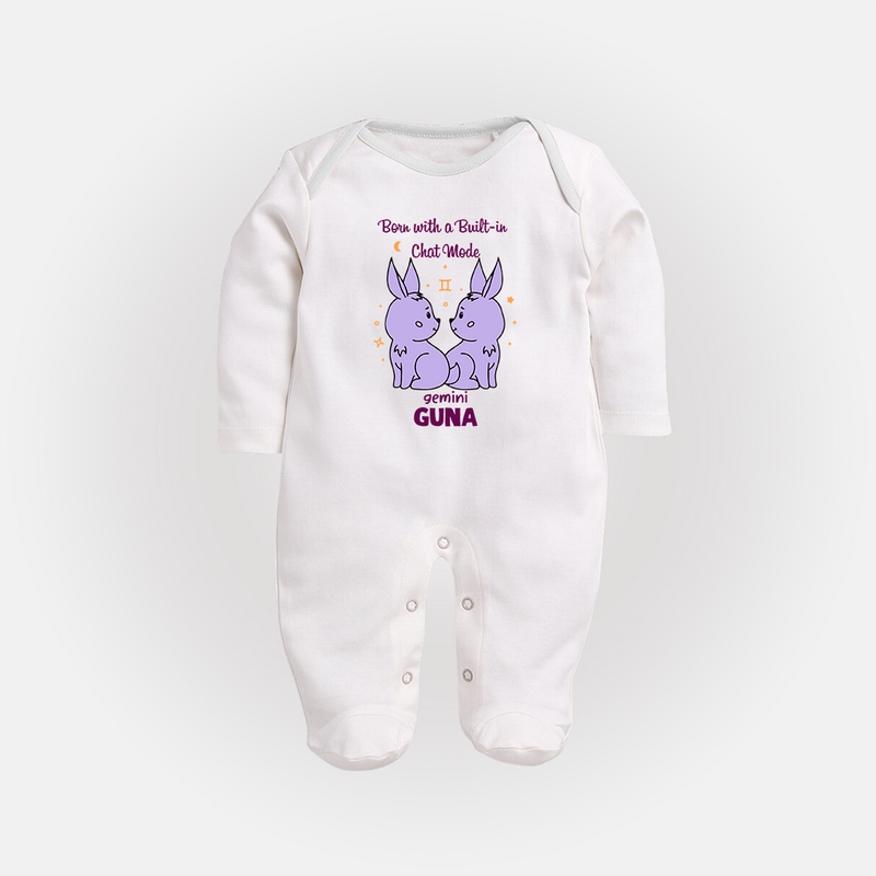 Born With A Built-In Chat Mode Gemini Sleepsuit / Full Sleeve Bodysuit | Custom Gemini Sleepsuit / Full Sleeve Bodysuit for Your Little Talker - WHITE - New Born (Chest 7.5")