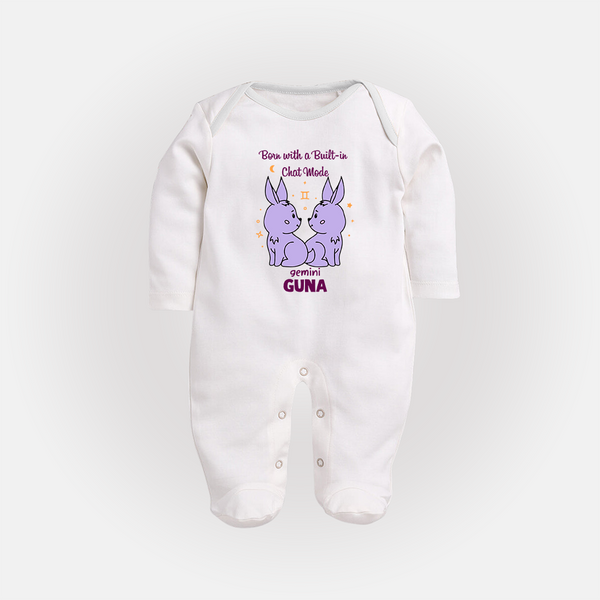 Born With A Built-In Chat Mode Gemini Sleepsuit / Full Sleeve Bodysuit | Custom Gemini Sleepsuit / Full Sleeve Bodysuit for Your Little Talker - WHITE - New Born (Chest 7.5")