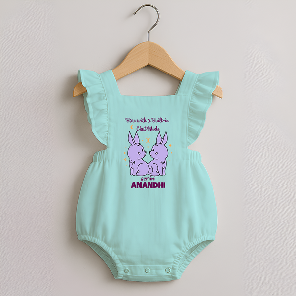 Born With A Built-In Chat Mode Gemini Romper Frock | Custom Gemini Romper Frock for Your Little Talker - MINT GREEN - 0 - 3 Months Old (Chest 19")