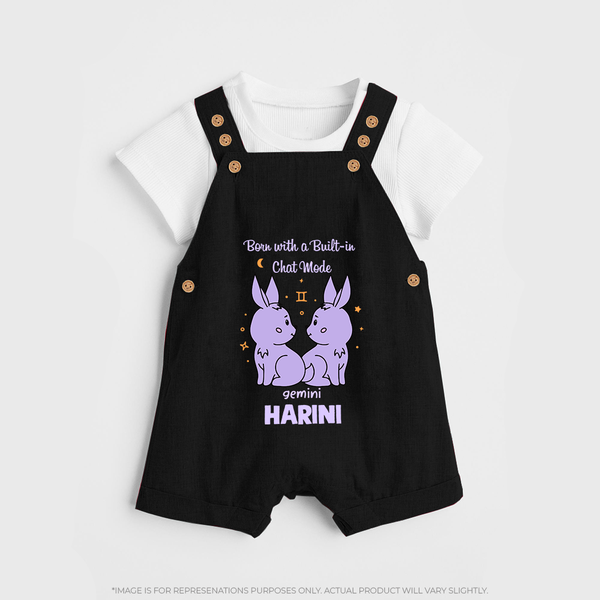 Born With A Built-In Chat Mode Gemini Dungaree Set | Custom Gemini Dungaree Set for Your Little Talker - BLACK - 0 - 5 Months Old (Chest 18")