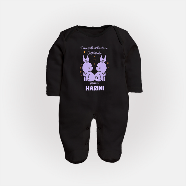 Born With A Built-In Chat Mode Gemini Sleepsuit / Full Sleeve Bodysuit | Custom Gemini Sleepsuit / Full Sleeve Bodysuit for Your Little Talker - BLACK - New Born (Chest 7.5")