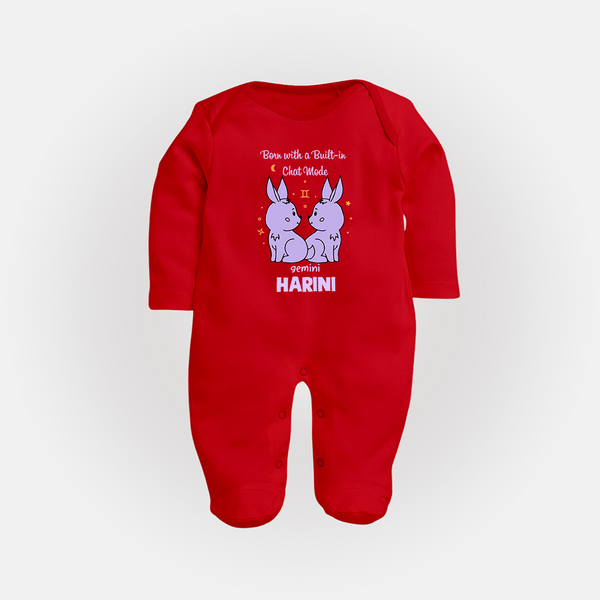 Born With A Built-In Chat Mode Gemini Sleepsuit / Full Sleeve Bodysuit | Custom Gemini Sleepsuit / Full Sleeve Bodysuit for Your Little Talker - RED - New Born (Chest 7.5")