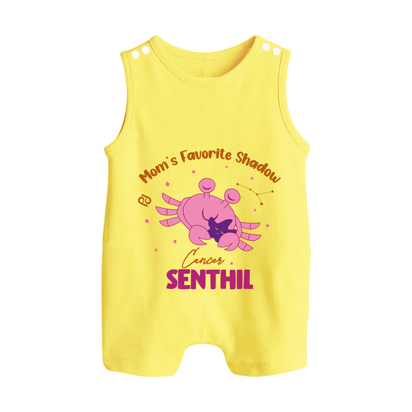 Mom's Favorite Shadow Cancer Romper Suit / Sleeveless Romper | Personalized Cancer Baby Romper Suit / Sleeveless Romper for Your Little Shadow - PASTEL YELLOW - 0 - 5 Months Old (Chest 18")